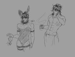 solivan_brugmansia tkatb bunnysuit bunny_ears shirtless towel_around_waist butt_plug_tail nipple_piercing