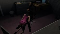3d 3d_(artwork) 3dcg absurd_res absurd_resolution absurdres ass black-haired_female black_underwear dark-skinned_male dress_lift fellatio femsub filtered game_cg grand_theft_auto grand_theft_auto:_the_ballad_of_gay_tony high_heels high_quality joni_(gta) krong lifted_dress long-haired_female luis_lopez maledom official_art pink_high_heels rockstar_games source_request uncaring uncaring_female underwear