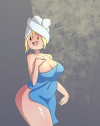 1girls adventure_time ass breasts casual dabble female female_only fionna_the_human_girl human pale_skin shower solo towel tumblr wide_hips