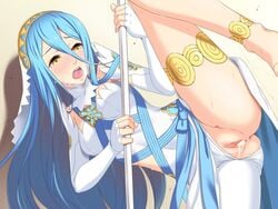 anus ass azura_(fire_emblem) blue_hair blush breasts cum cum_in_pussy cum_trail cumdrip dancer female fire_emblem fire_emblem_fates hou_(hachiyou) long_hair nintendo open_mouth pussy spread_legs sweat uncensored weapon yellow_eyes