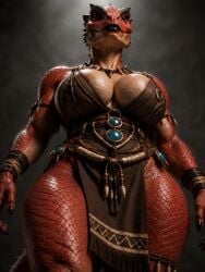 scalie furry scalie_humanoid scalie_female milf wife large large_breasts red_scales tribal_clothing