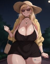 ai_generated angel_yukkis 1girls night park dress revealing_dress black_thong thong pussy_juice pussy nipples black_dress sweat big_ass big_tits big_breasts breasts ass tits oppai sexy_pose sexy_female curvy_figure fat_ass voluptuous_female curvy curvy_female my_dress_up_darling kitagawa_marin