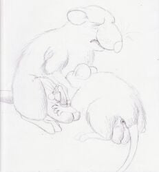 pjcorgi django_(ratatouille) remy_(ratatouille) ratatouille disney pixar rodent_humanoid rat 2boys incest monochrome father_and_son 2017 traditional_media gay yaoi male male_only tagme