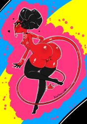 katanis helluva_boss hellaverse barbie_wire big_ass small_breasts puffy_nipples puffy_anus puffy_areola puffy_pussy shiny_skin tongue_out looking_back looking_back_at_viewer ass_focus dynamic_pose imp