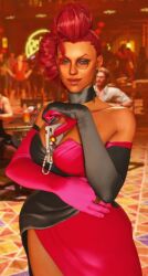 1girls 3d asymmetrical_clothes asymmetrical_gloves asymmetrical_hair bare_shoulders between_breasts black_choker black_dress black_gloves blurry_background breasts casino chandelier choker cleavage clothing cocktail_dress cowboy_shot crimson_viper dark-skinned_female dark_skin dress earrings elbow_gloves evening_gown eyeshadow female formal gloves green_eyes gun holding jewelry large_breasts lips lipstick looking_at_viewer makeup mismatched_gloves mohawk monocle multicolored_clothes multicolored_dress multicolored_gloves multiple_boys necklace photo_background pince-nez pink_dress pink_gloves pompadour red_dress red_hair red_lips ring screenshot short_hair side_slit sitting smile solo_focus standing strapless strapless_dress street_fighter_6 two-tone_dress two-tone_gloves weapon