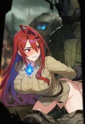 ai_art ai_generated arms_held_back backdoor_style backshot big_boobs big_breasts blush blushing bottomless bottomless_female crying crying_with_eyes_open elizabeth_rose_bloodflame female_soldier fucked_from_behind hololive hololive_english hololive_english_-justice- humiliated humiliating humiliation long_red_hair male_penetrating_female male_soldier military military_clothing military_uniform pants_down raped_by_enemy raped_female raped_girl raping red_hair_female redhead_female soldier tears virtual_youtuber vtuber