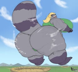 kazecat raccoon_girl size_transformation giantess crater superheroine