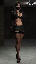 0wickedraven0 1girls 3d 3d_(artwork) 3d_render abs armed assassin beautiful_woman belted_skirt black_gloves black_high_heels black_miniskirt black_skirt black_thong braless breasts_bigger_than_head brown_hair brown_hair_female choker cleavage emotionless emotionless_female erect_nipples erect_nipples_under_clothes expressionless female_only fishnet_stockings fishnet_thighhighs fishnets high_heels holding_gun huge_breasts long_hair long_hair_female marie_(0wickedraven0) masked masked_female massive_breasts mature_woman miniskirt necklace no_bra original posing revolver short_skirt skirt stockings thighhighs thong thong_above_skirt
