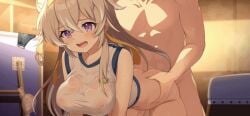 1boy 1boy1girl 1girl all_fours animated ass ass_grab bent_over blonde_hair bottomless breasts bun_hair clothed doggy_style game_cg gray_hair gym_shirt gym_uniform hairband hanging_breasts headband insertion kneeling large_breasts long_hair muv-luv_girls_garden nipples nipples_visible_through_clothing noelle_arouet orgasm pussy_juice pussy_juice_drip pussy_juice_trail see-through see-through_clothing sex shirt siino straight_hair swinging_breasts tied_hair twin_buns vaginal vaginal_fluids vaginal_insertion vaginal_penetration vaginal_sex wet wet_shirt