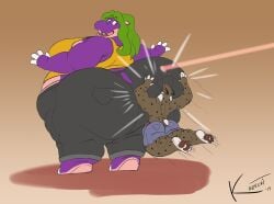 bertha_(kazecat) kazecat huge_ass face_in_ass kazecat_(character) hippopotamid lynx overweight_female muscular_male smaller_male larger_female