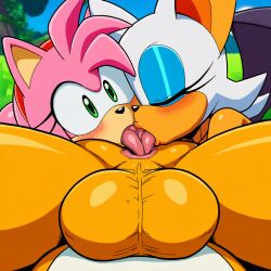 ai_assisted ai_generated amy_rose anilingus_from_female big_balls blushing eyes_closed eyeshadow furry_only legs_apart novelai out_of_frame rimjob rimming rimming_male rouge_the_bat sega sonic_the_hedgehog_(series) tails_the_fox tongue_out trio upper_body_focus