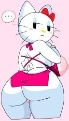 1girl anthro ass back bangle bare_shoulders big_ass big_breasts black_eyes blush blush_stickers bow bracelet breasts cassettedream cat_girl closed_mouth clothing dream-cassette dress eyeshadow felid feline female female_only from_behind furry furry_female hair_bow half-closed_eyes hello_kitty hello_kitty_(character) hello_kitty_(series) hoshime huge_ass huge_breasts jewelry kitty_white large_breasts looking_at_viewer looking_back makeup nipples o-ring pink_dress pussy red_bow revealing_clothes short_dress simple_background solo solo_female tail thick_thighs thighs whiskers white_fur wide_hips