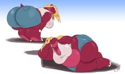 hippopotamid huge_ass jean_shorts kazecat overweight_female solo_female thick_thighs showing_ass