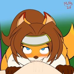 animated animated_gif anthro asami asami_(atfs) asami_the_furry_samurai blowjob blushing drool drool_string hands_on_thighs human_on_anthro large_breasts looking_pleasured mcnuggetronis nude nude_anthro nude_female pov pov_eye_contact pov_male saliva_bubble sword