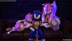 3d 3d_(artwork) 5naptrap amy_rose amy_rose_the_werehog angry animal_humanoid annoyed balls big_breasts big_butt blue_body blue_light blue_penis boots breasts butt clothing digital_media_(artwork) ear_piercing eulipotyphlan eulipotyphlan_humanoid female flaccid footwear fur furniture genitals gloves green_eyes group hair hand_on_leg hand_on_thigh handwear hedgehog hedgehog_humanoid hi_res humanoid larger_female long_hair long_nails long_penis long_tail looking_at_viewer lying lying_on_sofa male male/female mammal mammal_humanoid nipples nude nude_female nude_male on_sofa patreon penis piercing pink_body pink_nipples pregnant pregnant_female raised_arms red_boots red_clothing red_footwear red_sofa saggy_balls sega shoes sitting sitting_on_sofa size_difference smile smiling_at_viewer sofa sonic_(series) sonic_the_hedgehog sonic_the_hedgehog_(series) sonic_unleashed source_filmmaker_(artwork) tail text thick_thighs trio url white_body white_clothing white_fur white_gloves white_handwear wide_hips