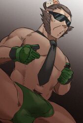 balls bara boner bulge erection erection_under_clothes gloves hairbun hairpin male male_only manbun muscat_(pokemon) muscles muscular necktie nintendo nipple_tweak penis pokemon pokemon_legends:_z-a seitora sideburns solo solo_male sunglasses vinnie_(pokemon)