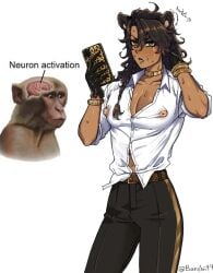 leona_kingscholar twisted_wonderland solo_male see-through_clothing visible_nipples sweating scar brown_hair lion_ears lion_tail