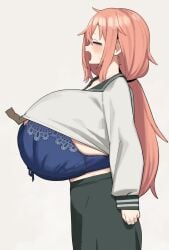 big_breasts bra cham22 chamchami huge_breasts large_breasts massive_breasts michinoku_komaro seitokai_nimo_anawa_aru! shirt_lift shirt_pull shirt_up top_heavy