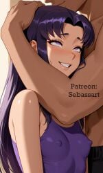 aged_up ahe_gao ai_generated black_hair blackfire bodysuit brown_body choking dominated erect_nipples fit mature_female paid_reward_available patreon petite petite_body ryona sebassart sexy size_difference small_breasts strangling superheroine teen_titans tight_clothing