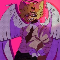 1boy 1boys angel angel_halo angel_wings furry furry_male glasses halo hand_on_hip laurence_loll piggy_(game) pony_(piggy) roblox roblox_game sfw solo solo_male source_request tagme tie