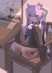absurdres anal anal_object_insertion highres keqing_(genshin_impact) non-web_source object_insertion pussy restrained spanked spanking wangguan_ord
