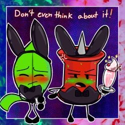 2girls anthro battle_for_dream_island bunny_costume bunny_ears bunnysuit embarrassed embarrassed_female fuzzy_fluffs leafy_(bfdi) object_show object_shows pin_(bfdi)