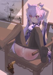 absurdres anal anal_object_insertion highres keqing_(genshin_impact) non-web_source object_insertion pussy restrained spanked spanking wangguan_ord
