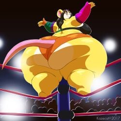 rat_girl kazecat smug_face huge_ass wrestling_ring solo_female looking_back