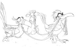 zazu_(the_lion_king) the_lion_king ratatouille crossover disney pixar original_character mikachu_tuhonen 2017 monochrome avian furry rodent rat 3boys gay yaoi male male_only tagme