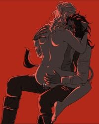 leona_kingscholar vil_schoenheit twisted_wonderland 2boys yaoi completely_nude_male clothed_sex anal_sex anal_penetration cum_in_ass blood_splatter blood_drip bite_mark