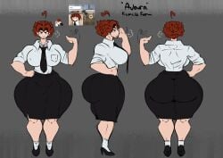 1girls ahoge auburn_(sherbet) big_ass big_butt bottom_heavy collared_shirt curly_hair dat_ass freckles ginger glasses huff huge_ass huge_butt milf office_lady pawg pencil_skirt red_hair reference_sheet sherbetdraws shewiff short_hair solo thick_thighs tie wide_hips