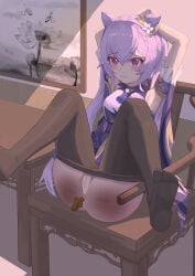 absurdres anal anal_object_insertion highres keqing_(genshin_impact) non-web_source object_insertion pussy restrained spanked spanking wangguan_ord
