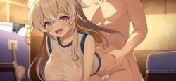 1boy 1boy1girl 1girl after_sex all_fours animated ass ass_grab bent_over blonde_hair bottomless breasts bun_hair clothed cum cum_drip cum_dripping cum_dripping_out_of_pussy cum_in_pussy cum_inside cum_out_pussy doggy_style game_cg gray_hair gym_shirt gym_uniform hairband hanging_breasts headband kneeling large_breasts long_hair male muv-luv_girls_garden nipples nipples_visible_through_clothing noelle_arouet orgasm pussy_juice pussy_juice_drip pussy_juice_trail see-through see-through_clothing shirt siino straight_hair swinging_breasts tied_hair twin_buns vaginal_fluids wet wet_shirt