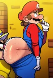 ahegao ahegao_face ai_generated analingus ass_bigger_than_head ass_sweat dumptruck_ass eating_ass eycocho gay gay_couple gay_rimjob mario mario_(series) nintendo pants_down rimming rimming_male sweaty_ass wario wario_(series) yaoi