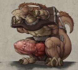absurd_res bdsm big_penis bondage bound brown_body brown_scales claws dragon feral genitals hi_res horn knot knotted_penis male mane mythological_creature mythological_scalie mythology penis restraints ridged_penis scales scalie sharp_teeth snout solo stocks tail tail_tied teeth tochka