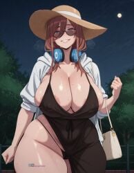 ai_generated angel_yukkis 1girls night park dress revealing_dress black_thong thong pussy_juice pussy nipples black_dress sweat big_ass big_tits big_breasts breasts ass tits oppai sexy_pose sexy_female curvy_figure fat_ass voluptuous_female curvy curvy_female go-toubun_no_hanayome nakano_miku