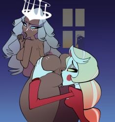 anus bunibelol charlie_morningstar_(hazbin_hotel) cunnilingus eating_pussy female_only hazbin_hotel lesbian looking_back nude_female_clothed_female sera_(hazbin_hotel) spread_ass yuri