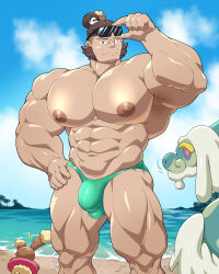balls bara bulge buneary drampa flaccid hairbun hairpin jijilong maldu male male_only manbun mimirol muscat_(pokemon) muscles muscular nintendo penis pokemon pokemon_legends:_z-a sideburns solo solo_male sunglasses vinnie_(pokemon)