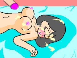 1boy 1girls 2d after_sex areolae black_hair blush breasts closed_eyes cum cum_dripping cum_on_breasts cum_on_face cum_on_hair cum_on_tongue facial game_cg jermaneels long_hair lying lying_on_back navel nipples nude nude_female open_mouth penis pixel_art sensual_pleasure tongue tongue_out unnamed_character