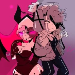 1boy1girl demon demon_girl demon_horns demon_wings friday_night_funkin friday_night_funkin_mod glowing_eyes hand_on_hip hand_on_shoulder hands_in_pockets laurence_loll medium_breasts mid-fight_masses nonchalant nun ruv_(dokki.doodlez) ruv_(friday_night_funkin) sarvente_(dokki.doodlez) sarvente_(friday_night_funkin) source_request tagme thick_thighs wings