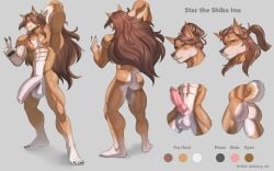 2024 abs absurd_res animal_genitalia animal_penis anthro balls big_penis butt calf_muscles canid canine canine_genitalia canine_penis canis domestic_dog erection foreskin genitals hair half-erect hi_res huge_penis humanoid_genitalia humanoid_penis knot long_hair luiixury luiixury_art male mammal model_sheet muscular muscular_anthro muscular_male nipples nude pecs penis plantigrade shiba_inu solo spitz star_the_shiba_inu tail