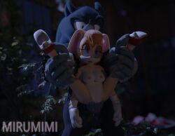 1boy 2girls amy_rose holding_feet holding_legs leaking_cum mirumimi night nighttime questionable_consent sonic_(series) sonic_the_hedgehog sonic_the_hedgehog_(series) vanilla_the_rabbit warehouse watermark
