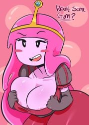 2018 adventure_time areola areola_slip areolae areolae_slip big_ass big_breasts blush blush_lines blushing bubblegum cartoon_network darkprincess04 dress female female_only gloves grabbing_own_breast long_hair offering pink_breasts pink_hair princess princess_bubblegum text thick_hips thick_thighs