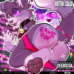 album_cover album_reference anthro anus ass ass_out cat cat_ears cat_tail collar cute feline fluffy fur furry furry_only fursona kandi_(jewelry) kit_community kitty leg_up no_sex oc panties panties_around_legs panties_down paw_up pink_claws pink_nail_polish pink_nails purple_body purple_fur pussy pussy_out ravepop_(russelbuck) rotten_callie russelbuck_(copyright) tail tail_accessory tail_markings tongue_out vagina vivi_(rotten_callie)