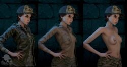 1girls 3d 3d_(artwork) 3d_model 3d_render 4k 4k_resolution 4k_uhd areolae ass baseball_cap belly_button black_hair breasts breasts_out brown_eyes clementine_(the_walking_dead) clothed clothing dark-skinned_female dark_nipples dark_skin erect_nipples female female_focus female_only hand_on_hip hat headwear high_quality high_resolution highres hips hourglass_figure jacket light-skinned_female light_skin looking_away magichat medium_breasts medium_hair navel nipples pants petite side_by_side skinny slim_waist small_breasts solo_female standing the_walking_dead the_walking_dead_game topless