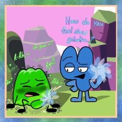 1boy algebralien anthro battle_for_bfdi battle_for_dream_island bfb blushing closed_eyes cumming four_(bfb) fuzzy_fluffs gelatin_(bfdi) green_tentacles jerking_off jerkingoff object_show object_shows sitting tentacle_penis