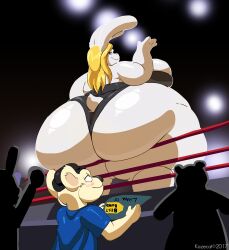 kazecat bunny_girl koala smaller_male larger_female wrestling_ring huge_ass overweight