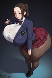 1girl 1girls ai ai_generated ass ass_bigger_than_head big_ass big_breasts big_butt big_thighs breasts breasts_bigger_than_head brown_eyes brown_hair clothed clothing eyebrows eyelashes female female_focus gigantic_ass gigantic_breasts gigantic_butt hips hips_wider_than_shoulders huge_ass huge_breasts huge_butt huge_thighs komi-san_wa_komyushou_desu komi_can't_communicate long_hair massive_ass massive_breasts massive_butt massive_thighs mole onemine_nene pantyhose sexy sexy_body simple_background skirt solo_female student thick_ass thick_thighs thighs tied_hair twentyam uniform voluptuous voluptuous_female wide_hips wide_thighs
