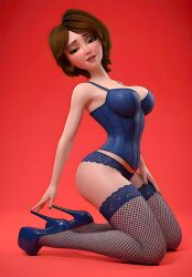 ai_generated ass aunt_cass big_hero_6 breasts corset female female_only fishnet_stockings high_heels kneeling marvel panties thighs