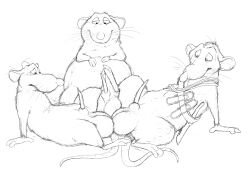 2015 3boys disney emile_(ratatouille) furry gay male male_only mikachu_tuhonen monochrome original_character pixar rat ratatouille remy_(ratatouille) rodent tagme yaoi